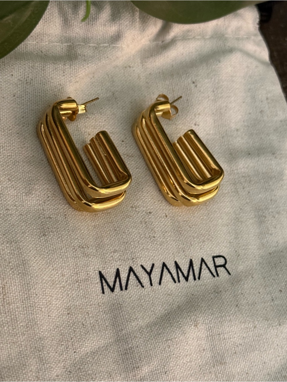 New mayamar 24kt gold dipped bar post back hoop earrings